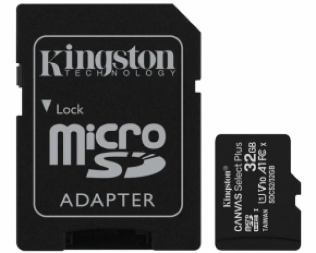USB memorije i Memorijske kartice - Kingston Micro SDHC 32GB Canvas Select Plus C10 + SD Adapter, A1, V10, up to 100 MB/s - Avalon ltd