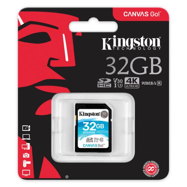 USB memorije i Memorijske kartice - Kingston SD Card 32GB Canvas Go! C10 UHS-I U3, 90MB/s read and 45MB/s write speed, 4K/1080p - Avalon ltd