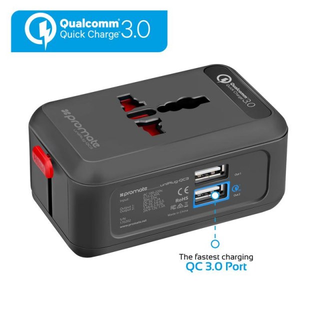 Kablovi, adapteri i punjači - PROMATE UNIPLUG-QC3 USB 3.0 dual punjač - Avalon ltd