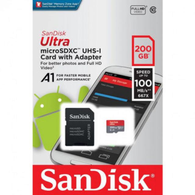 USB memorije i Memorijske kartice - SanDisk Ultra microSDHC 200GB, 100MB/s Class 10, U1, A1 - Avalon ltd