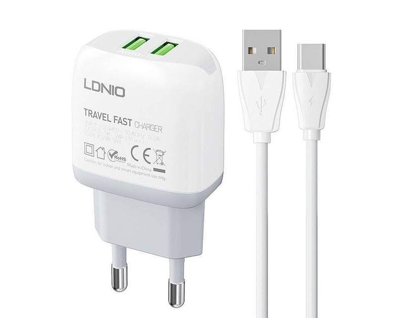 Kablovi, adapteri i punjači - A2219 QC3.0 12W 2x USB A punjac + kabl Tip C - Avalon ltd