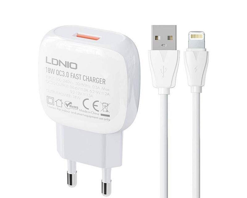Kablovi, adapteri i punjači - A1306Q QC 3.0 18W punjac + kabl za iPhone - Avalon ltd
