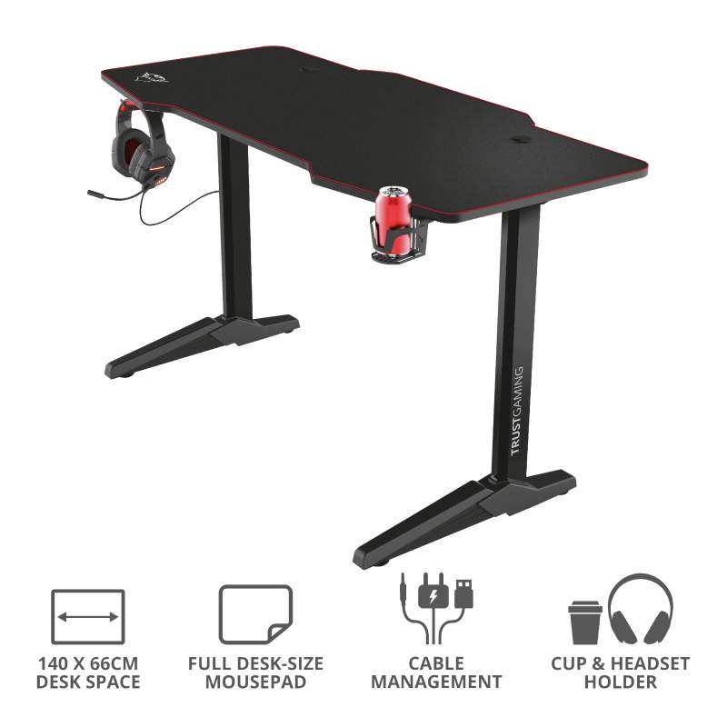 Gaming konzole i oprema - TRUST GXT 1175 Imperius XL Gaming Desk, 140x66cm, Full-surface mouse pad, Cable management - Avalon ltd