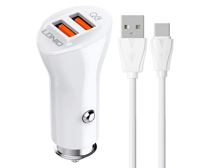 Kablovi, adapteri i punjači - C511Q Tip C Dual QC 3.0 Auto punjac bijeli - Avalon ltd