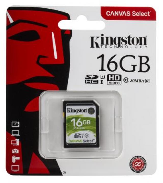 USB memorije i Memorijske kartice - Kingston SD Card 16GB Canvas Select C10 UHS-I, 80MB/s read and 10MB/s write speed - Avalon ltd