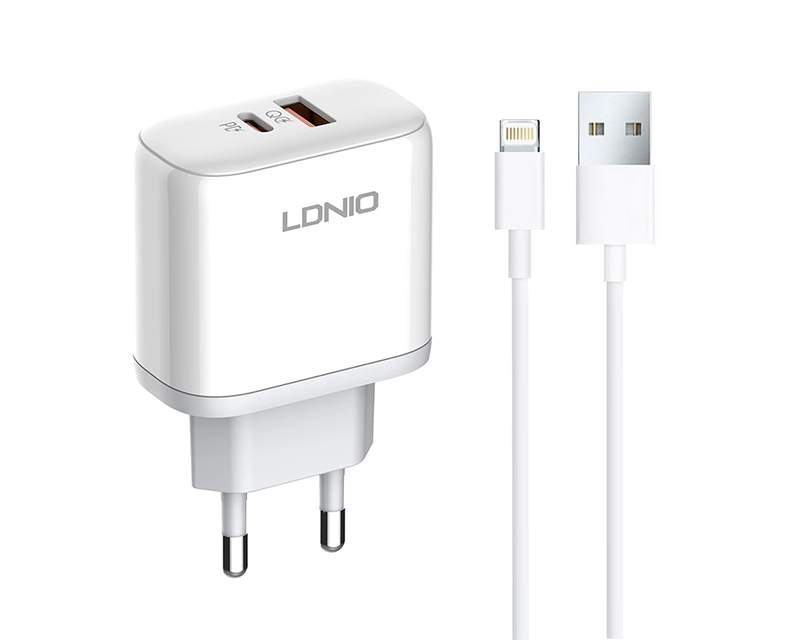 Kablovi, adapteri i punjači - LDNIO A2526C 45W QC4.0 Dual USB-A/USB-C punjac bijeli + lightning kabl - Avalon ltd