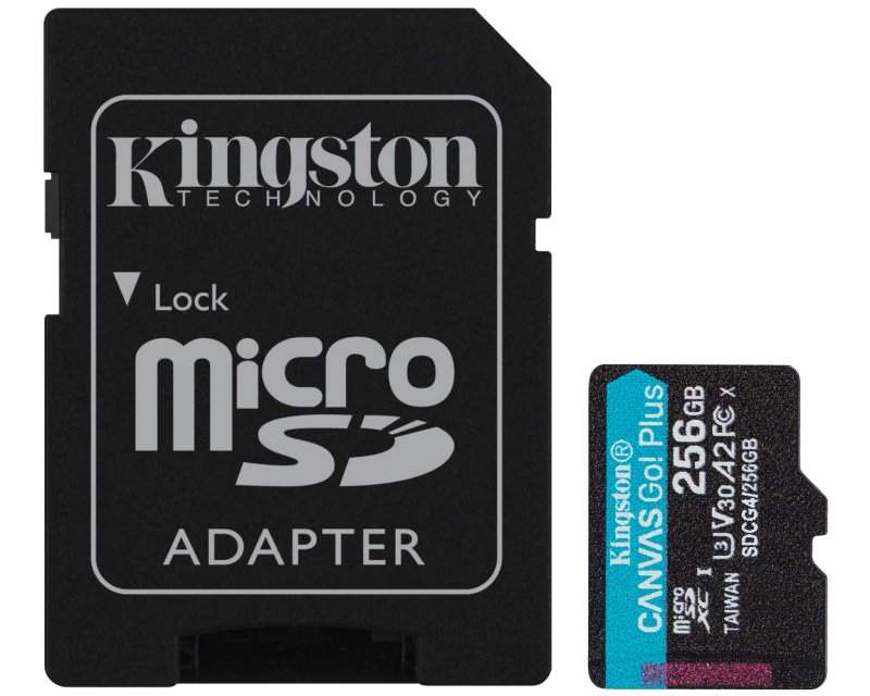 USB memorije i Memorijske kartice - KINGSTON Memorijska kartica U3 V30 microSDXC 256GB Canvas Go Plus 200MB/s A2 + adapter SDCG4/256GB - Avalon ltd