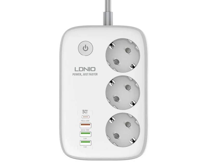 Kablovi, adapteri i punjači - LDNIO SEW3452 Kabl naponski produžni 3 x šuko + 3 x USB + 1 x Tip C 2m beli - Avalon ltd