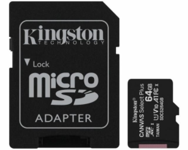 USB memorije i Memorijske kartice - Kingston Micro SDHC 64GB Canvas Select Plus C10 + SD Adapter, A1, V10, up to 100 MB/s - Avalon ltd