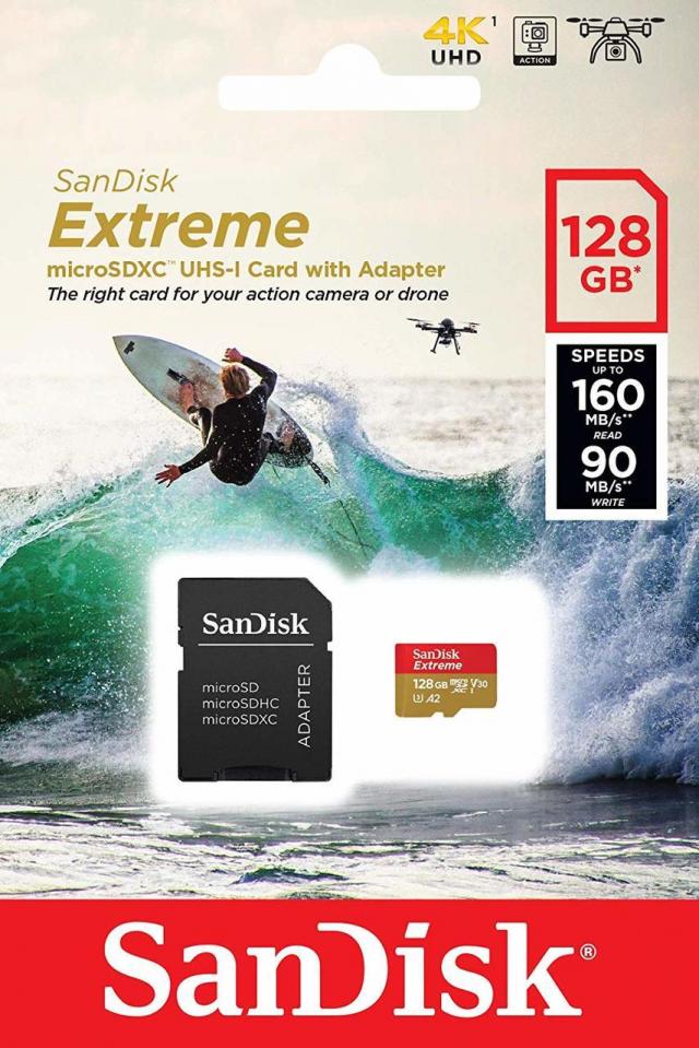USB memorije i Memorijske kartice - SanDisk Extreme MicroSDXC Card 128GB + Adapter, C10, U3, A2, V30, Read/Write(MB/s): 160/90 - Avalon ltd