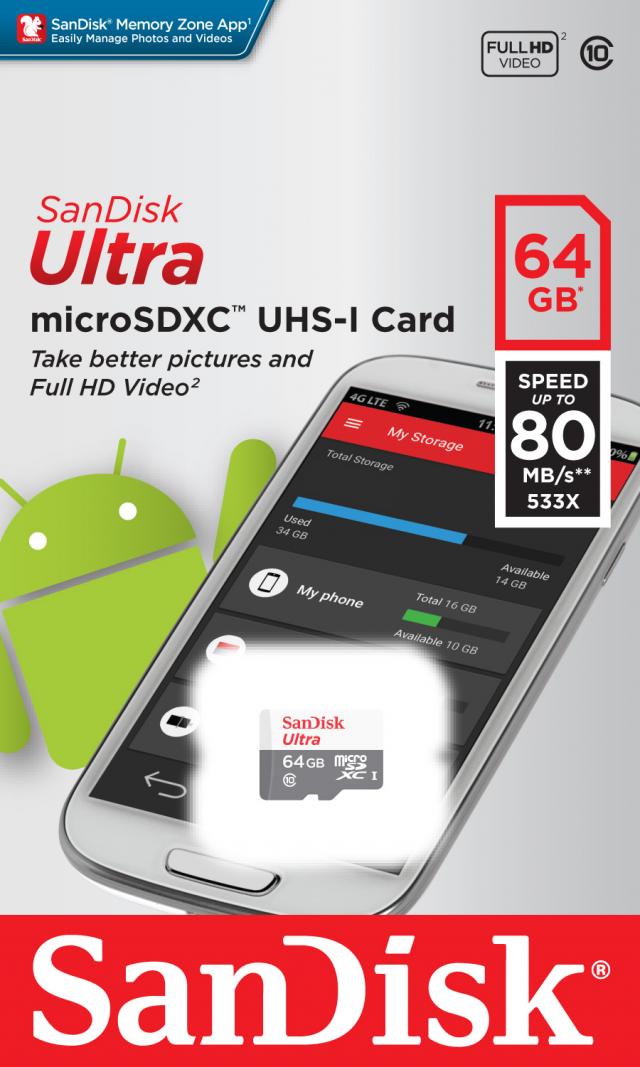 USB memorije i Memorijske kartice - SanDisk Ultra microSDHC 64GB, 80MB/s Class 10 UHS-I - Avalon ltd