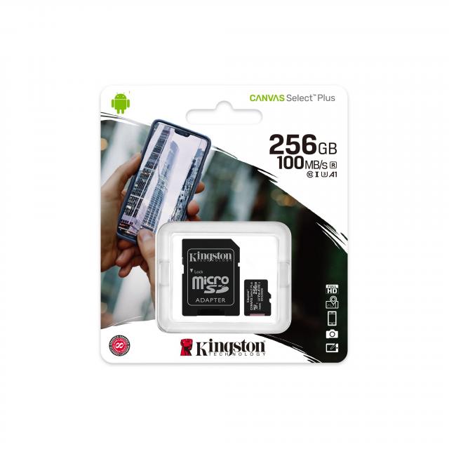 USB memorije i Memorijske kartice - Kingston Micro SDHC 256GB Canvas Select Plus C10 + SD Adapter, A1, V10, 100/85 MB/s read/write - Avalon ltd