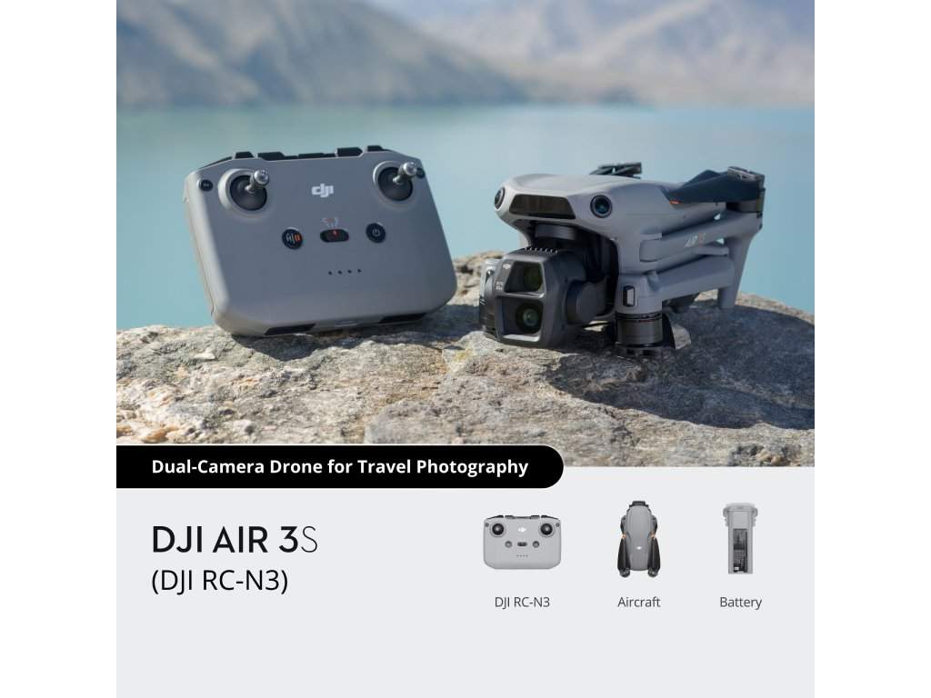 Dronovi i oprema - DJI AIR 3S + DJI RC-N3 , 4K/60fps HDR Video, 50 MP, 70mm Tele Camera, 45-Min Flight Time - Avalon ltd